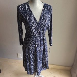 INC Navy snake print, faux wrap 3/4 sleeve